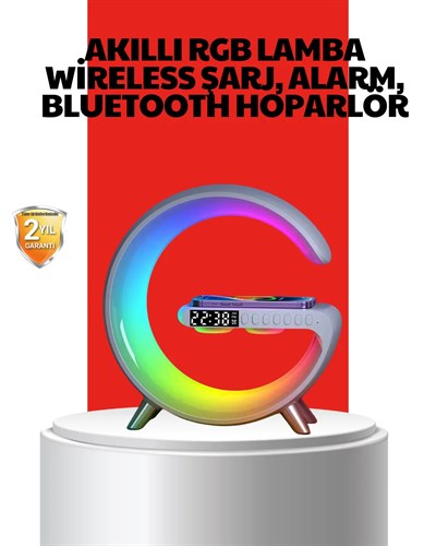 Kablosuz Şarjlı Atmosfer Lambası Bluetooth Hoparlör ve Akıllı Alarm Özellikli