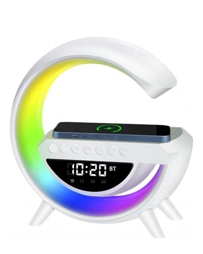 Kablosuz Şarjlı LED Işıklı Masa Saati Bluetooth Hoparlör Alarm Fonksiyonlu
