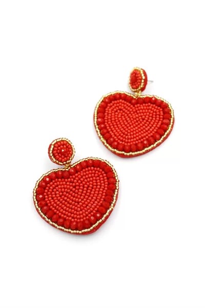 Kalp Boncuk Küpe - Kırmızı