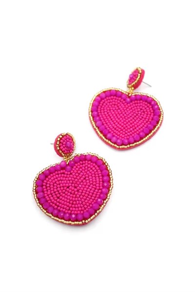 Kalp Boncuk Küpe - Pembe