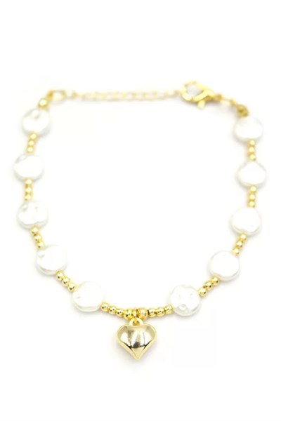 Kalp İnci Bileklik - Altın