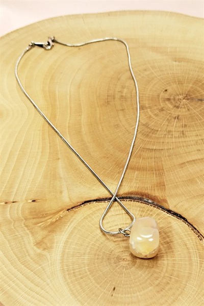 Kalsit Doğal Taşı Zincirli El Yapımı Kolye Uç: 1,5 cm Zincir: 20 cm Kutulu