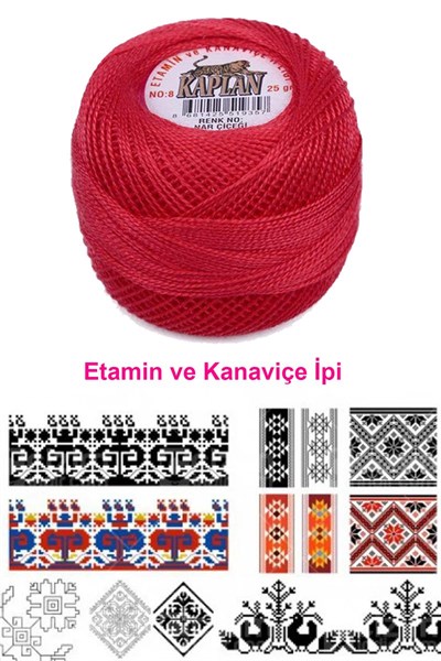 Kaplan Etamin Ve Kanaviçe İpi 8 No Kod/Renk: NAR ÇİÇEĞİ - mudanis