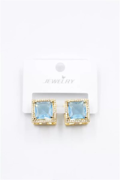 Kare Taşlı Küpe - Turkuaz