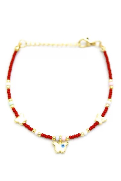 Kelebek Boncuk Bileklik - Bordo