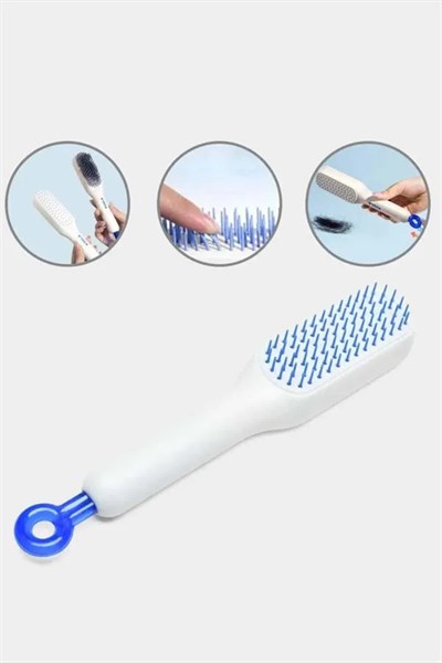 Kendi Kendini Temizleyen Otomatik Tuşlu Saç Tarağı Dolaşık Açıcı Masaj Fırçası Silikon Fırça