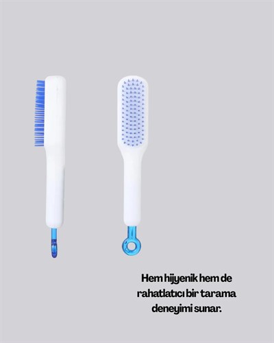 Kendini Temizleyen Ergonomik Saç Tarağı – ABS Gövde, Silikon Diş