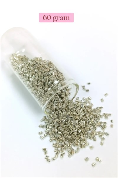 Kesme Cam Boncuk 2mm - 60 Gram - Parlak Gümüş - BNC376