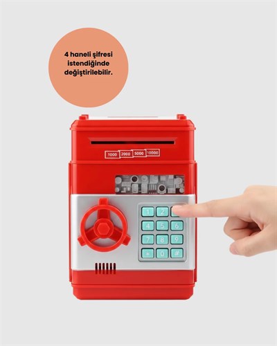 Kırmızı ATM Tasarımlı Şifreli Para Kasası Kumbara