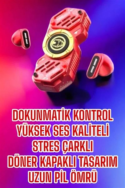 Kırmızı Kablosuz Bluetooth Kulaklık Stres Çarklı Oyuncu Kulaklığı