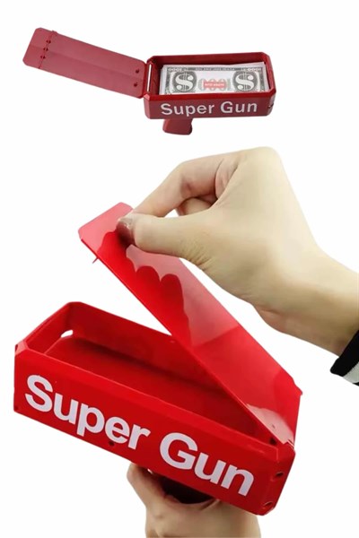 Kırmızı Parti Oyuncağı Para Saçma Fırlatma Tabancası Makinesi Super Money