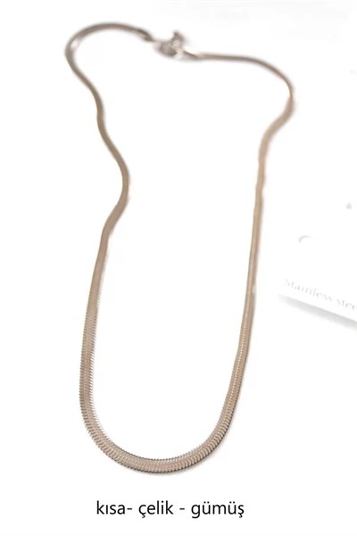 Kısa İtalyan Çelik Kolye-45 CM - Gümüş