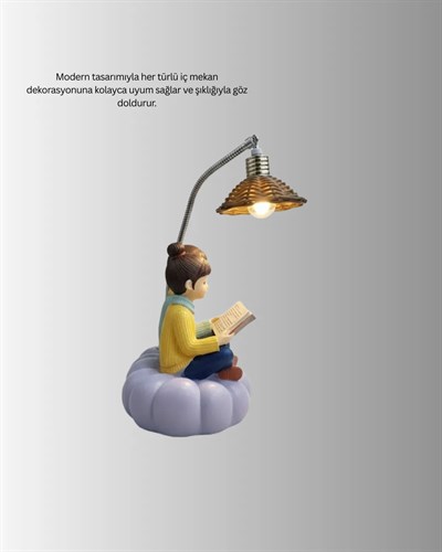 Kitap Okuyan Çift Figürlü Gece Lambası Romantik Dekoratif Masa Lambası