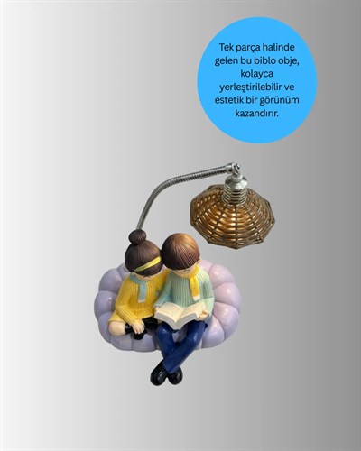 Kitap Okuyan Çift Figürlü Gece Lambası Romantik Dekoratif Masa Lambası