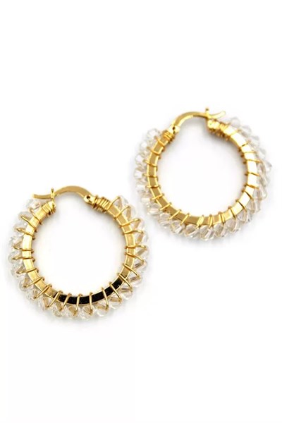 Kristal Boncuk Halka Küpe - Beyaz