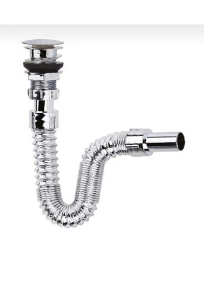Krom Basmalı Sifon -Körüklü Sifon Bas Stoplu Lavabo Mutfak Sifonu