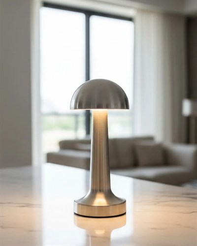 Krom Mantar Masa Lambası Dokunmatik 3 Renk LED Şarjlı Taşınabilir Gece Lambası