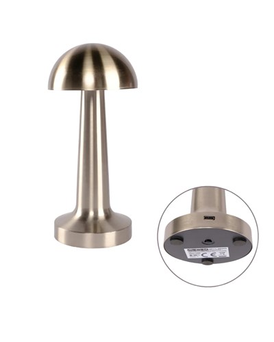 Krom Mantar Masa Lambası Dokunmatik 3 Renk LED Şarjlı Taşınabilir Gece Lambası