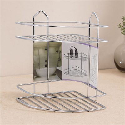 Krom Metal 2 Katlı Üçgen Banyo Köşeliği - Duş Rafı