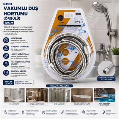 Krom Örgülü Vakumlu Duş Hortumu 150 cm