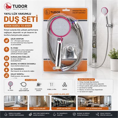 Krom Vakumlu Lüks Duş Seti - 150 cm Metal Yaylı Hortum