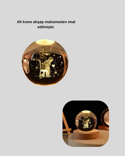 Küçük Prens Işıklı Küre Lamba Ahşap Taban Büyük Boy Hediyelik