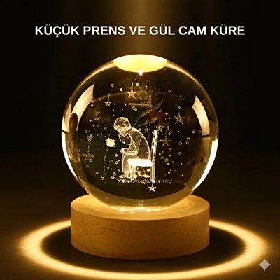 Küçük Prens Işıklı Küre Lamba Ahşap Taban Büyük Boy Hediyelik