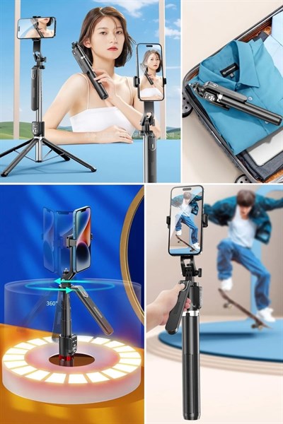 Kumandalı 360 Derece Dönebilen Cep Telefonu Ve Kamera Tripodu 2.2m Uzayabilen Selfie Çubuğu
