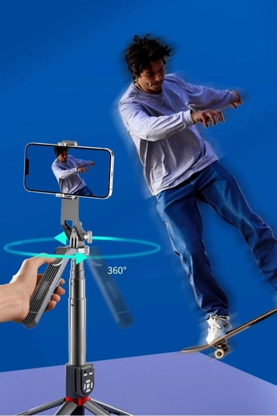 Kumandalı 360 Derece Dönebilen Cep Telefonu Ve Kamera Tripodu 2.2m Uzayabilen Selfie Çubuğu