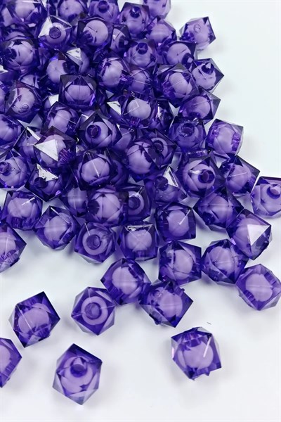 Küp Boncuk İçten Boncuklu Bileklik Çanta Boncuğu 10 mm 50 gr Eflatun - BNC458