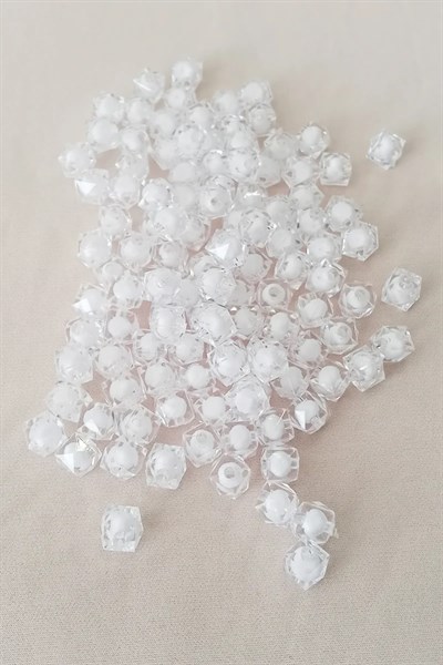 Küp Boncuk İçten Boncuklu Bileklik Çanta Boncuğu 10 mm 50 gr Beyaz - BNC456