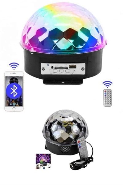 Küre Disko Topu Müzik Çalar Renkli Lazer Işıklı Bluetooth Disko Parti Işığı Kumandalı