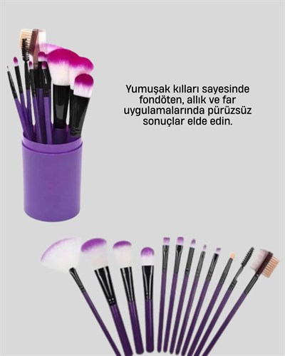 Kusursuz Makyaj İçin 12 Parça Profesyonel Fırça Seti Taşınabilir Kutu Hediyeli