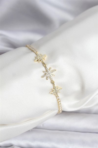 Kutup Yıldızı Model Zirkon Taşlı Gold Renk Su Yolu Kadın Bileklik