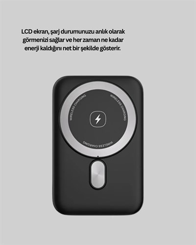 LCD Ekranlı Kablosuz Powerbank Type C ve USB Çıkışlı