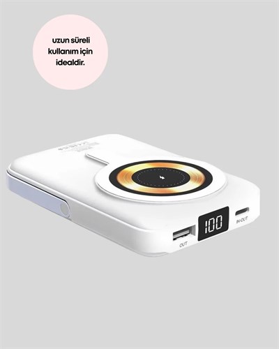 LCD Göstergeli Manyetik Powerbank Type C USB Girişli
