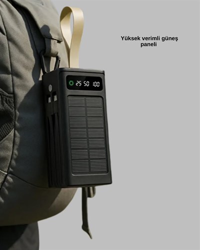 LED Aydınlatmalı Güneş Panelli Powerbank Seyahat ve Kamp İçin