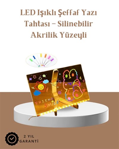 LED Aydınlatmalı Şeffaf Mesaj Tahtası – 30x20 cm, Neon Etkili Yazılar İçin Tasarlandı