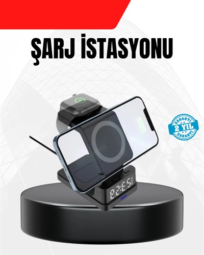 LED Dijital Saatli Kablosuz Şarj Cihazı – 3 Parlaklık Ayarlı, Şarj Koruma Teknolojili