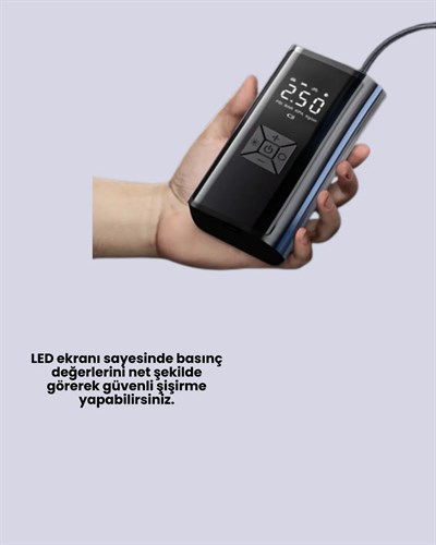 LED Fenerli ve SOS Işıklı Çok Fonksiyonlu Hava Kompresörü