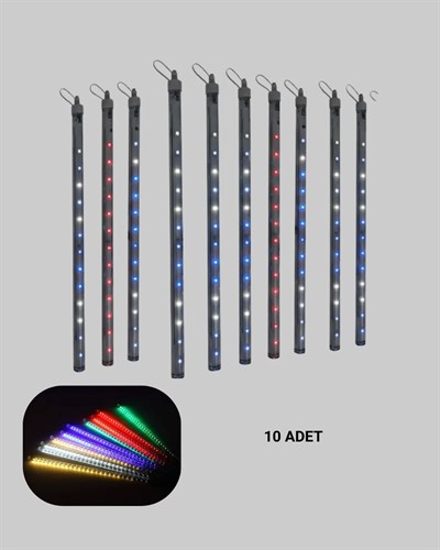 LED Meteor Yağmur Işığı 10 Adet Çubuk Kayan Yıldız Efektli
