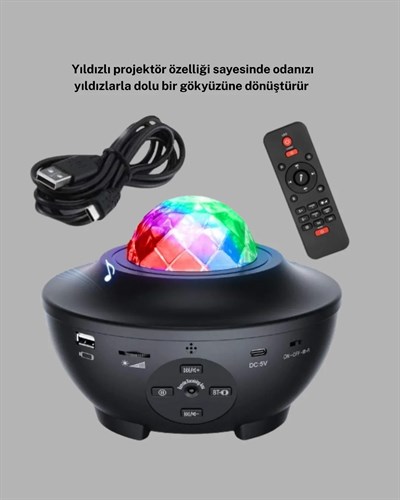 LED Yıldızlı Projektör Galaxy Modlu Renk ve Parlaklık Ayarlı Gece Lambası