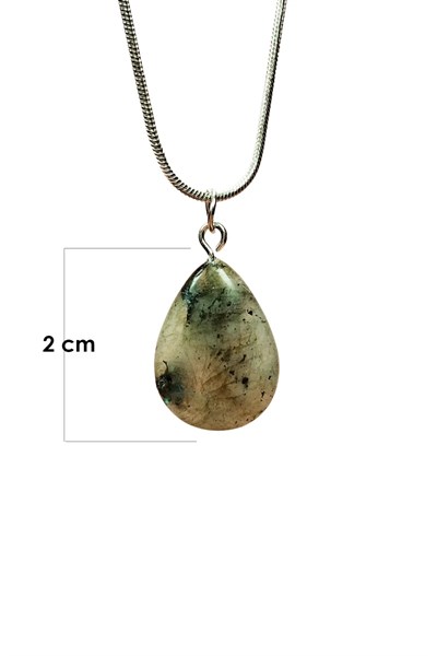 Labradorit Doğal Taşı Zincirli El Yapımı Kolye Uç: 2 cm Zincir: 20 cm Kutulu