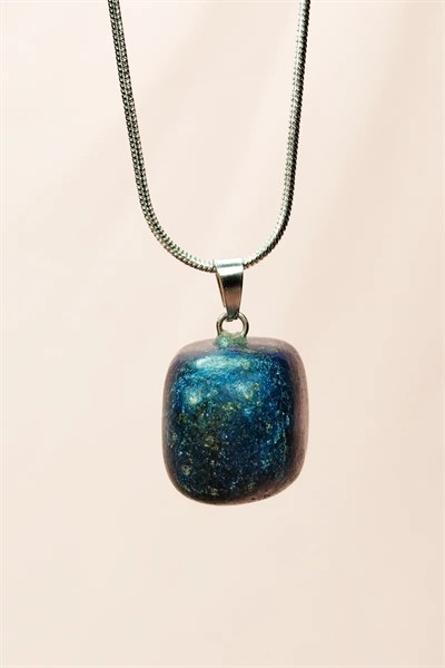 Lapis Lazuri Doğal Taşı Zincirli El Yapımı Kolye Uç: 2 cm Zincir: 20 cm Kutulu