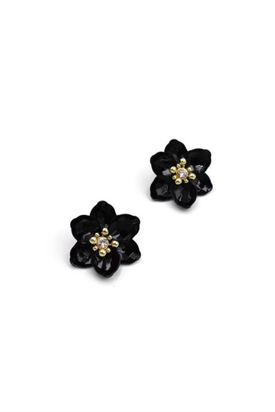 Lotus Çiçek Küpe - Siyah