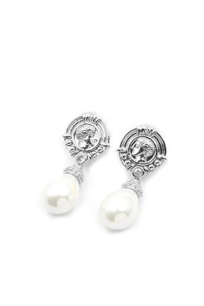 Madalyon İncili Küpe - Gümüş