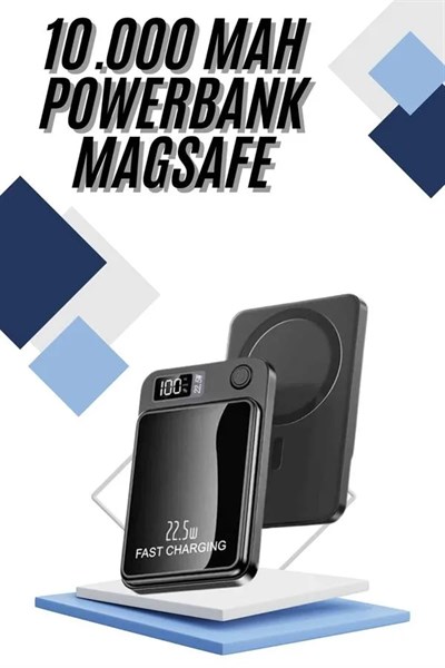 Magsafe Powerbank 10.000 mAh 22.5 Watt Hızlı Şarj Göstergeli Kablosuz Taşınabilir Şarj