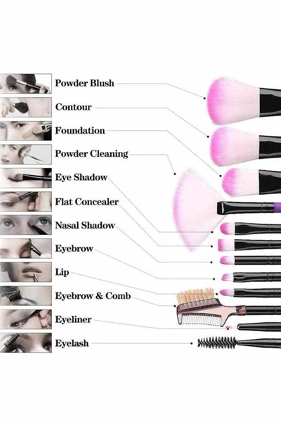 Makyaj Fırçası 12 Parça Set Yumuşak Uçlu Göz Makyajına Uygun Hafif ve Taşınabilir Çanta
