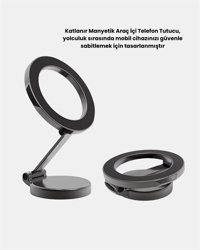 Manyetik Katlanabilir Araç Telefon Tutucu – MagSafe Uyumlu, 360° Ayarlanabilir, Güçlü Mıknatıs