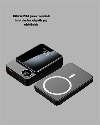 Manyetik Powerbank 15W Wireless Hızlı Şarj LED Ekranlı
